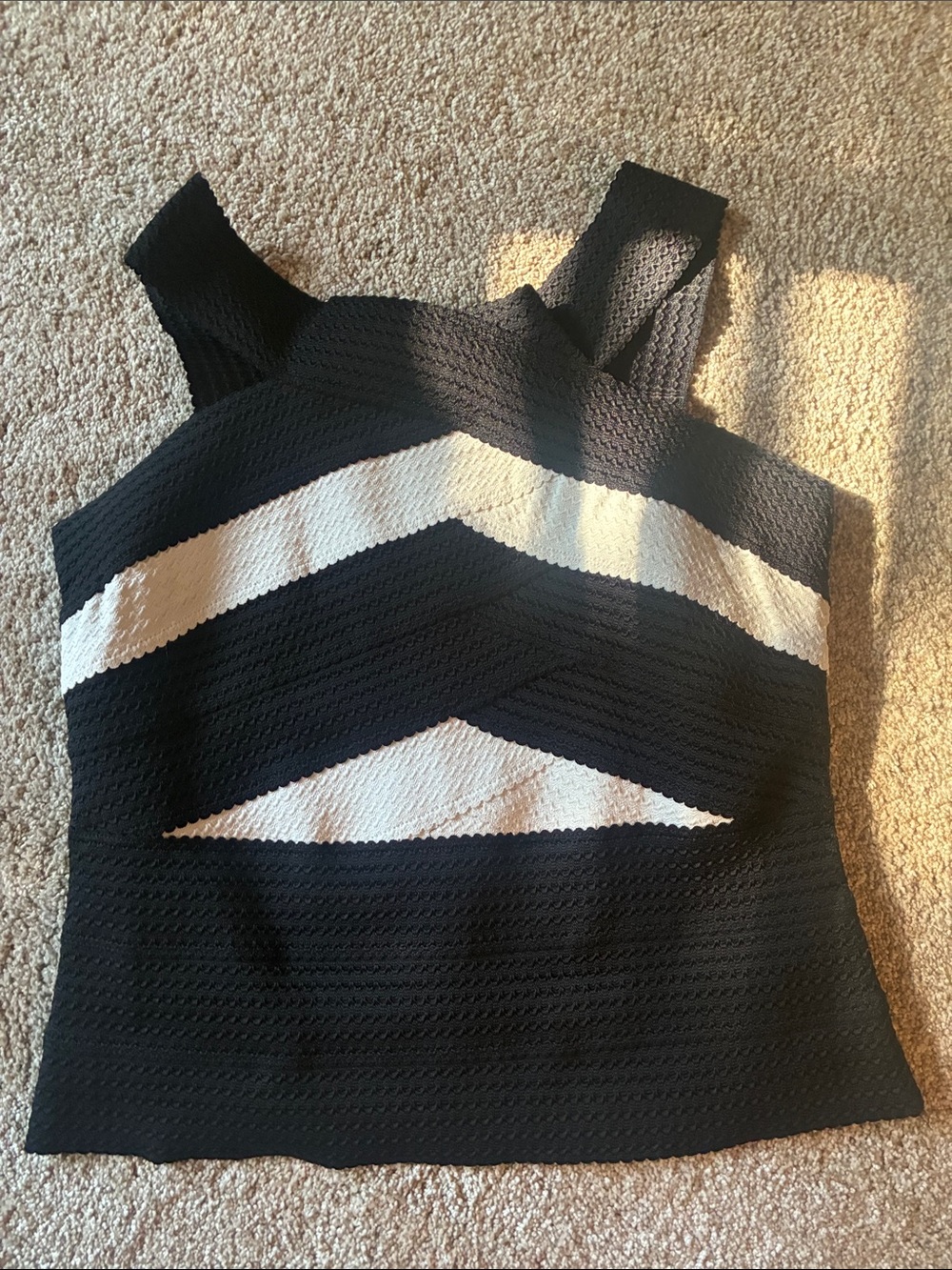 Black and White Textured Square-Neck Tank Top